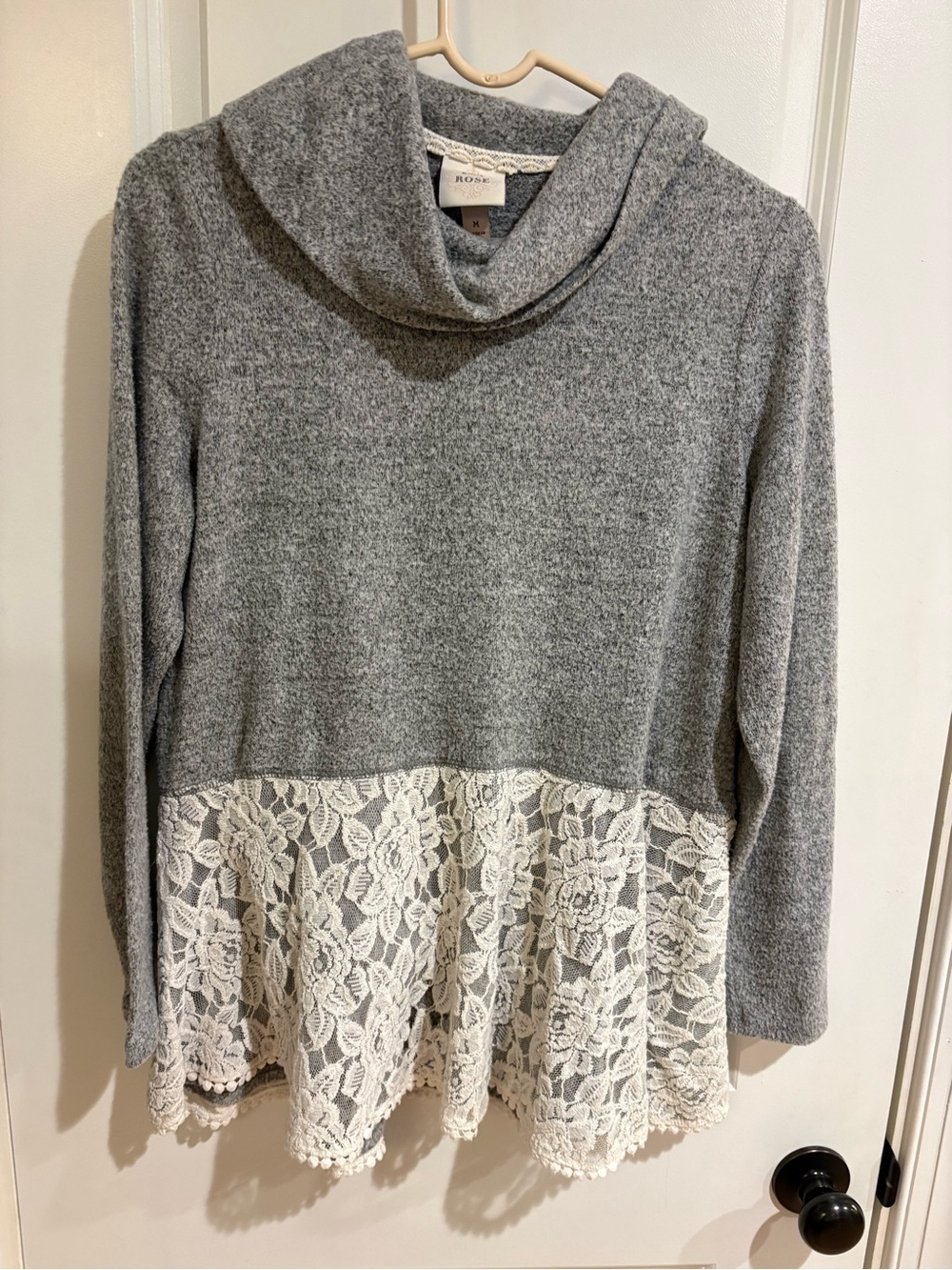 Knox Rose Cowl Neck Sweater with Lace Hem
